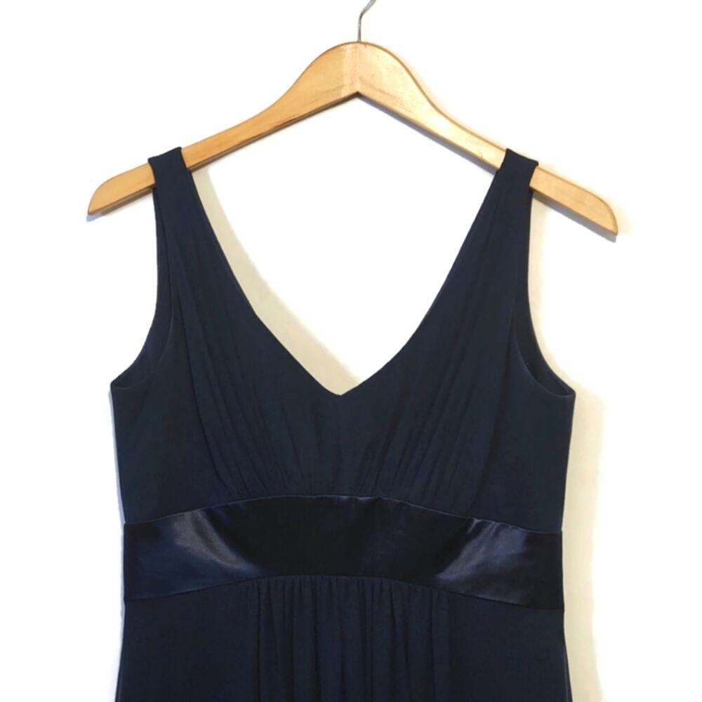 Ann Taylor Dark Blue Silk Sleeveless Midi Dress V-Neck V-Back A-Line Classic 6 - Picture 3 of 13